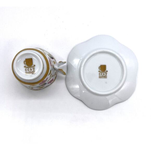 CC&T For Coffee & Tea Porcelain Butterfly Demitasse Tea Cup & Saucer 2.25" Tall - Picture 3 of 6